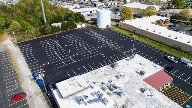 Freshly paved commercial parking area